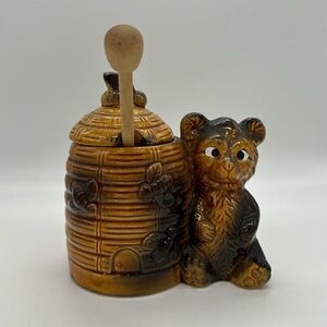 Vintage Japan Ceramic Bear and Hive Honey Pot
